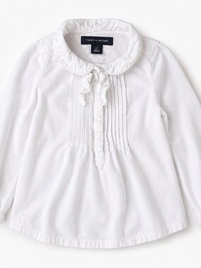 5/$35 Tommy Hilfiger White Blouse 2T Tie Neck Pleated Pintuck Top